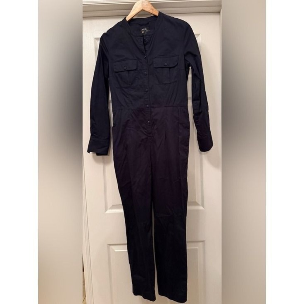 A.P.C. Jumpsuit Women 36 Navy Blue‎ Long Sleeve Button Front Cotton Boilersuit
